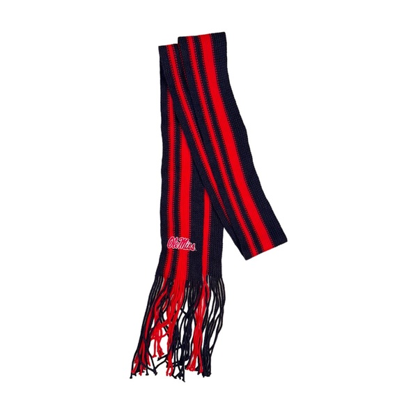 Ole Miss knit red blue fringe scarf - Picture 4 of 8